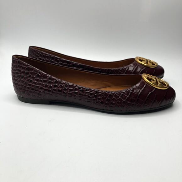 Tory Burch Womens Chelsea Ballet Croco Emboss Gold Logo Cap Toe Flat 7.5 New - Picture 2 of 6